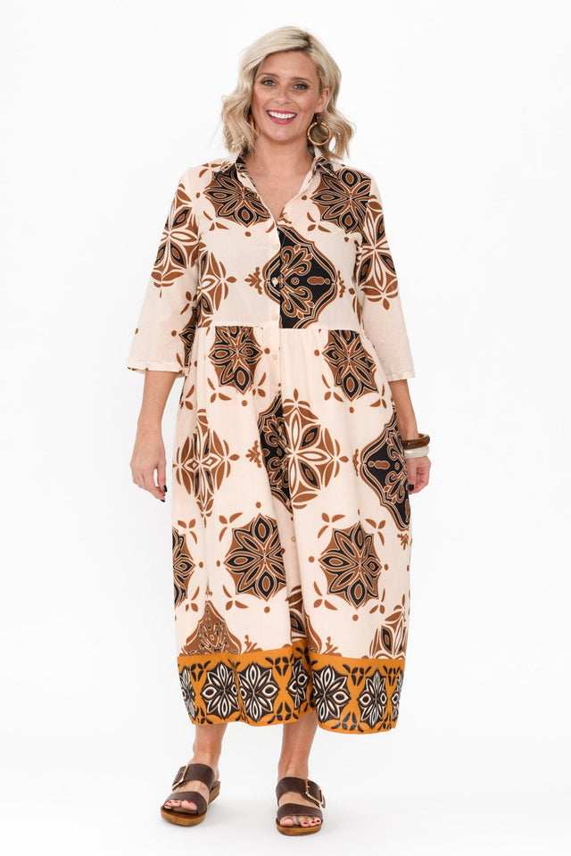 Madelina Brown Mosaic Cotton Dress image 7