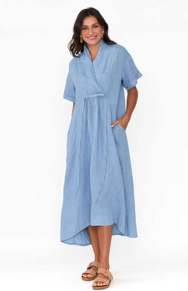 Madge Blue Linen Pocket Dress image 2