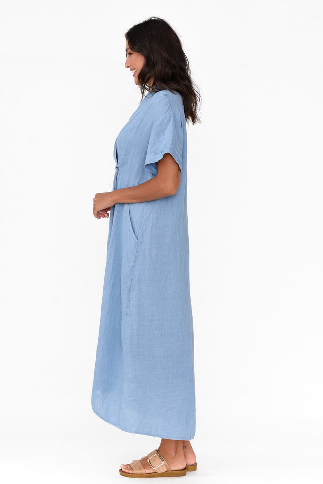Madge Blue Linen Pocket Dress image 3