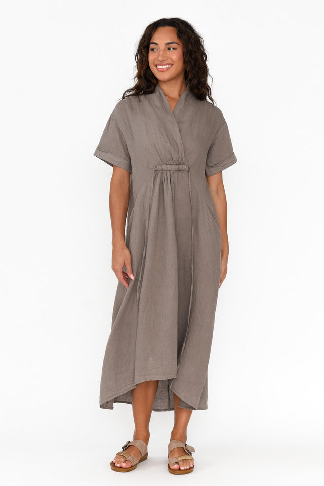 Madge Taupe Linen Pocket Dress image 6