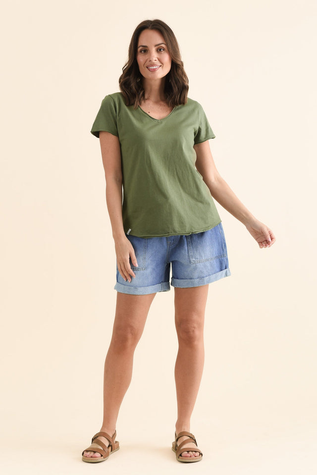 Maggie Khaki Cotton Vee Tee image 6