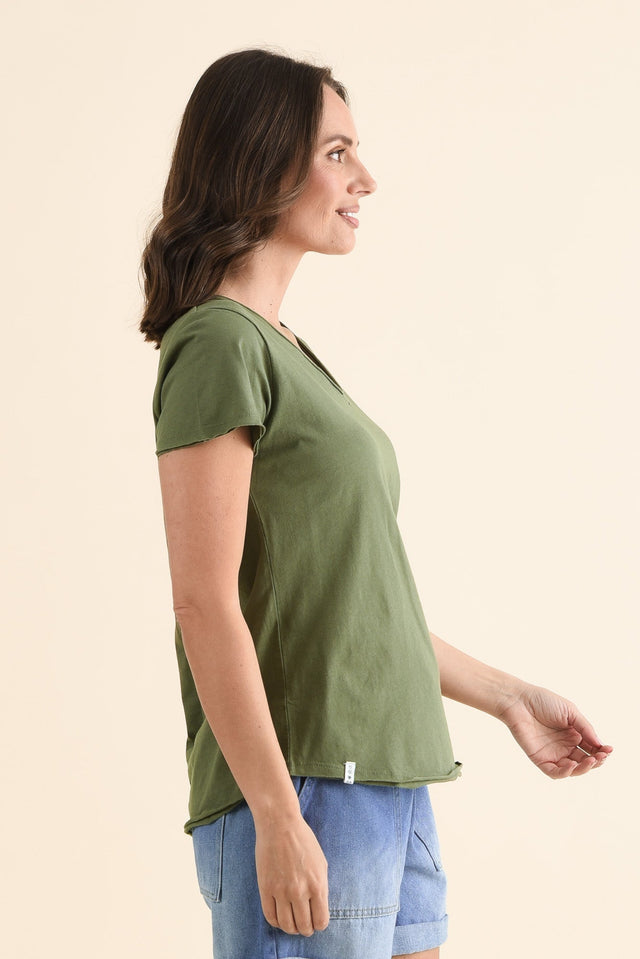 Maggie Khaki Cotton Vee Tee image 3