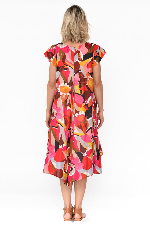 Maheno Pink Abstract Cotton Midi Dress