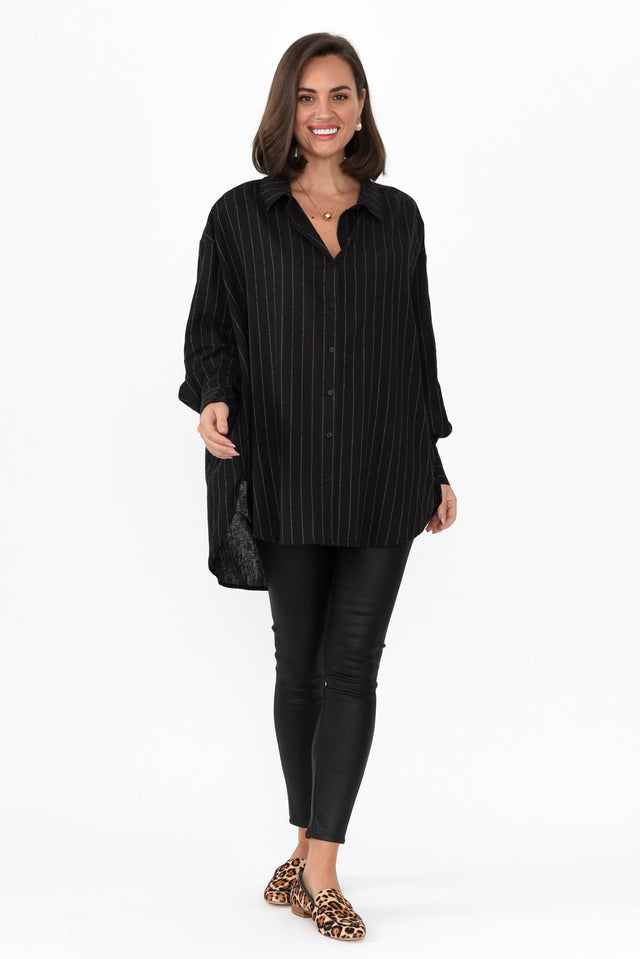 Malena Black Pinstripe Collared Shirt