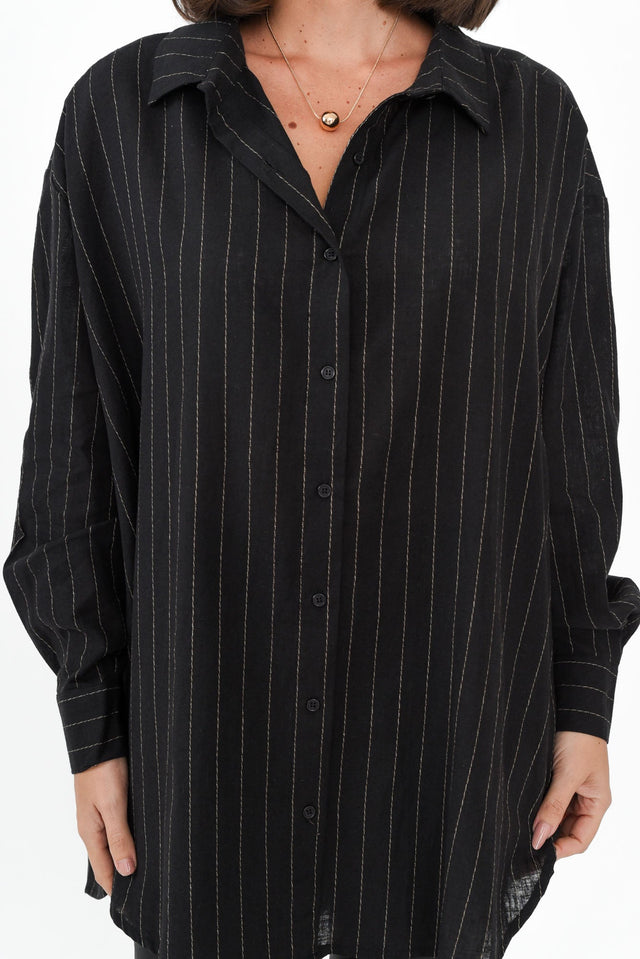 Malena Black Pinstripe Collared Shirt