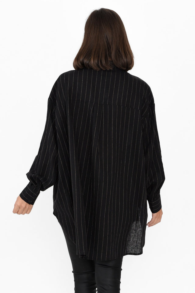 Malena Black Pinstripe Collared Shirt