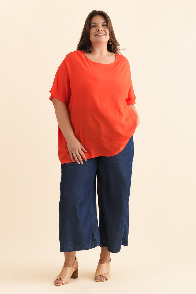 Rio Dark Blue Lyocell Relaxed Pants,Brunette model,alt text|model:Gabby image 10