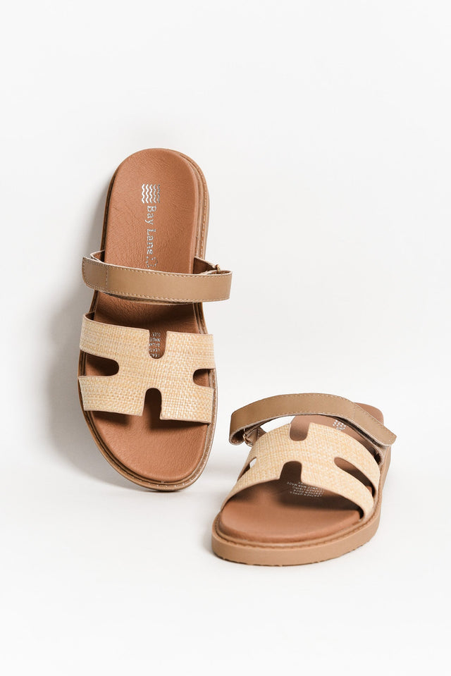 Malibu Natural Raffia Leather Velcro Slide image 1