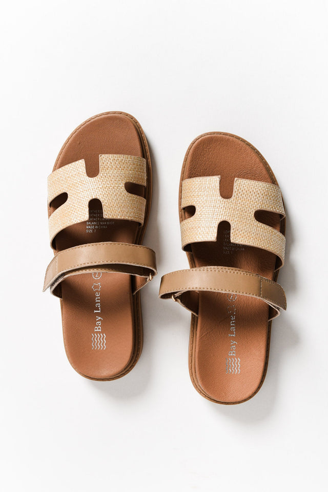 Malibu Natural Raffia Leather Velcro Slide