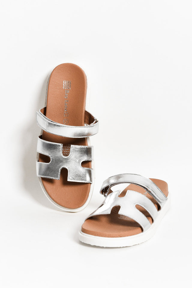 Malibu Silver Leather Velcro Slide