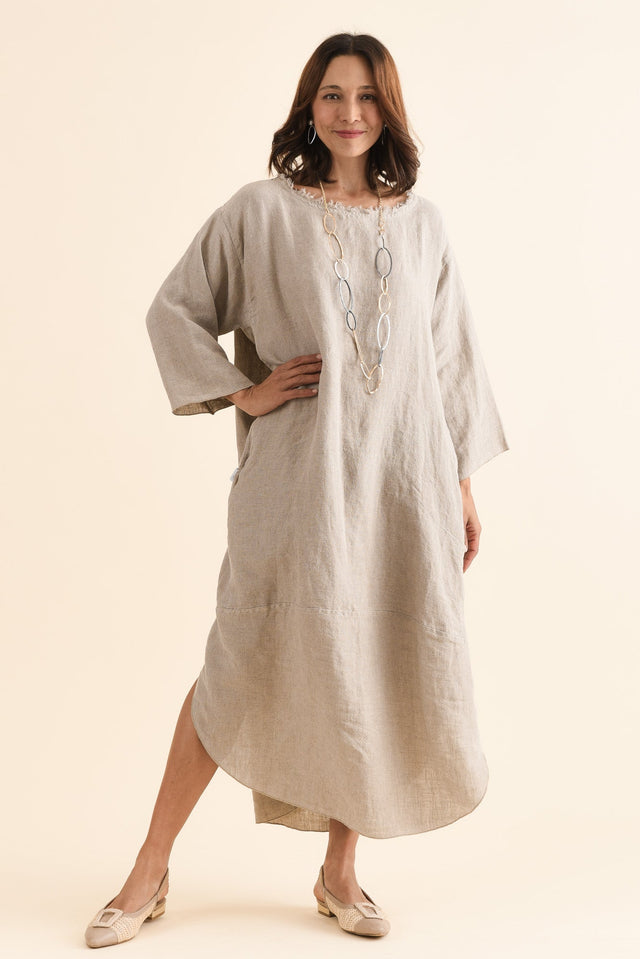 Malik Natural Linen Frayed Dress,Full Body,Brunette model,alt text|model:Cara image 6