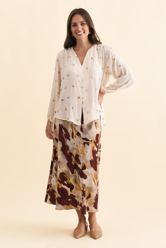 Mana Ivory Spot Sequin Top,Brunette model,alt text|model:MJ image 3