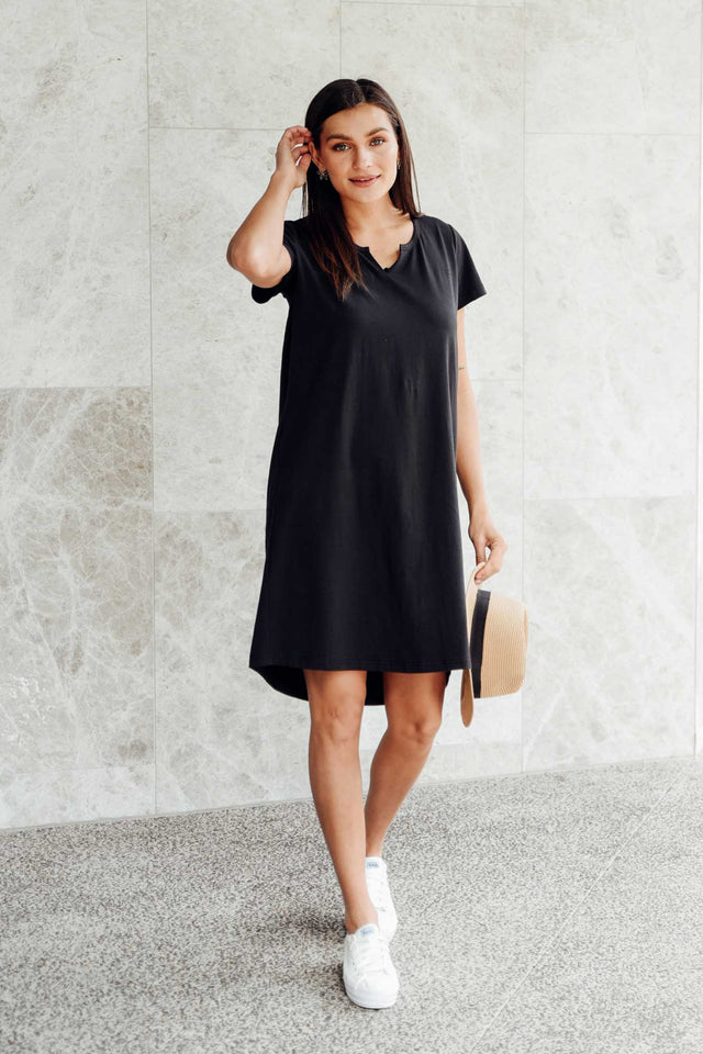 Mandy Black Cotton Tee Dress