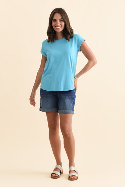 Manly Blue Cotton Tee - Blue Bungalow NZ