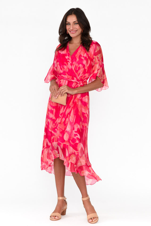 Manya Fuchsia Garden Silk Tie Dress image 2