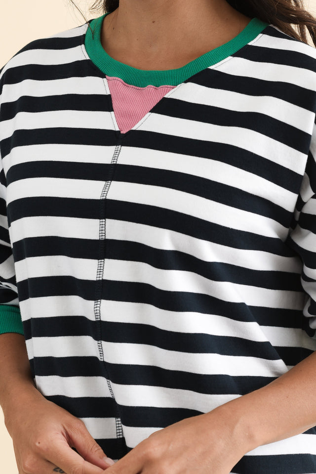 Maps Navy Stripe Cotton Crewneck Sweatshirt,Brunette model,alt text|model:Brontie image 6