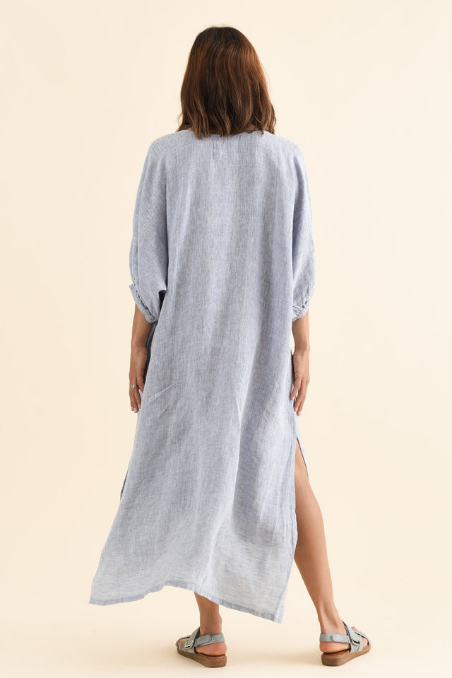 Marcel Steel Linen Dress,Back,Brunette model,alt text|model:Cara image 4