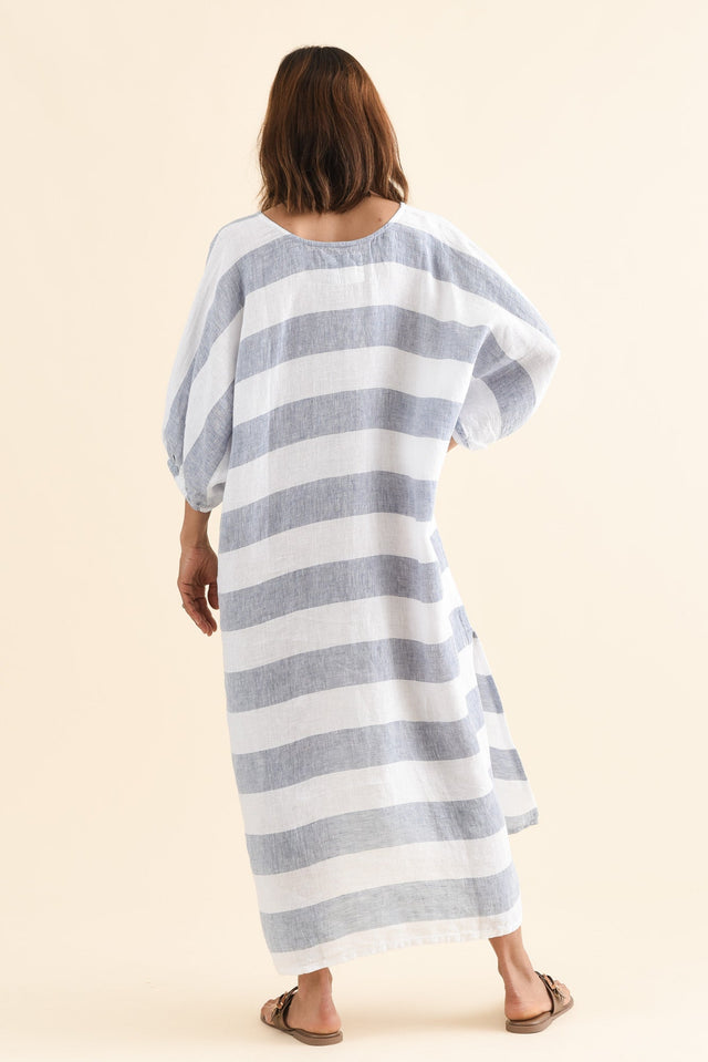 Marcel Steel Stripe Linen Dress,Back,Brunette model,alt text|model:Cara image 4