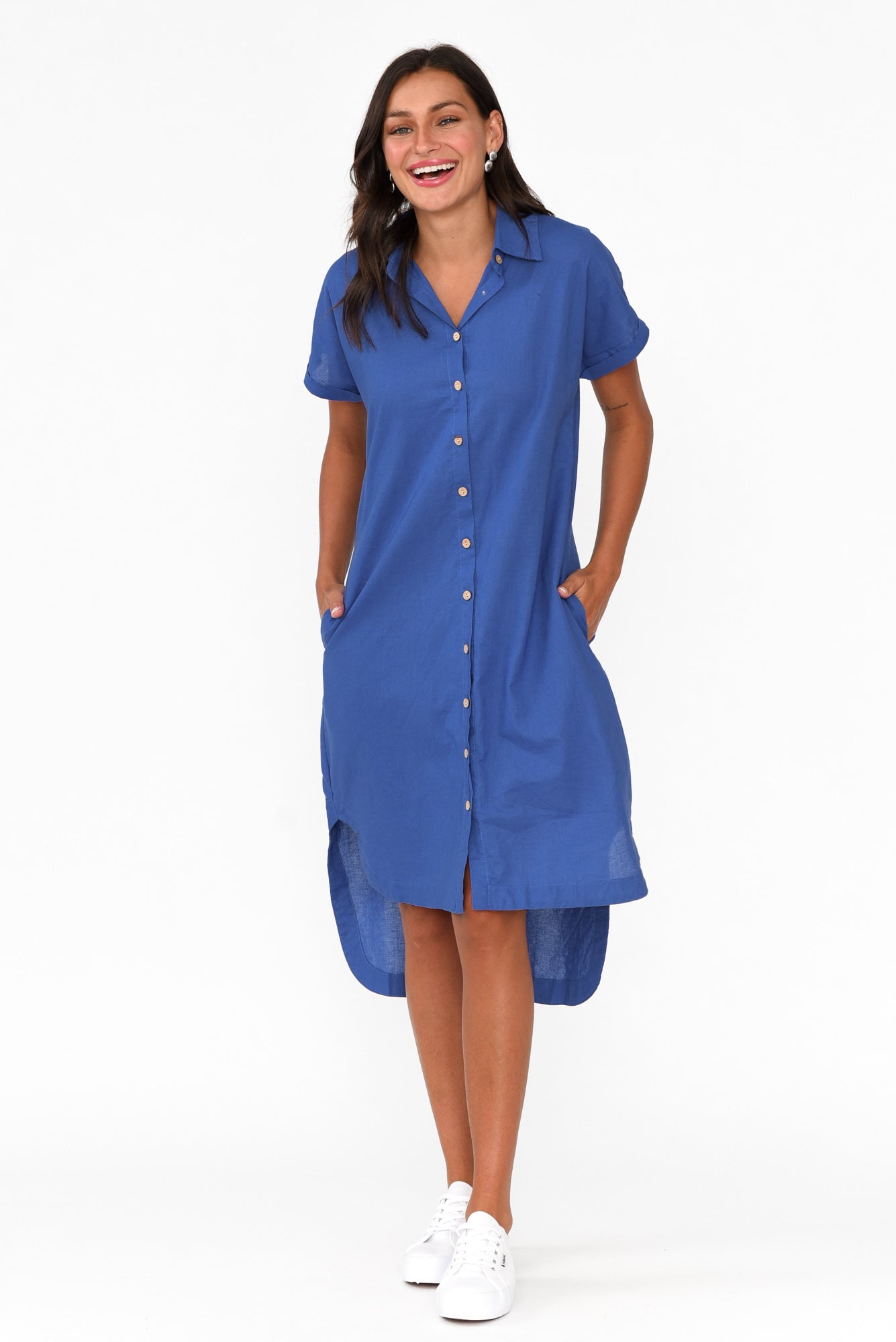 Mareli Cobalt Linen Blend Dress - Blue Bungalow NZ