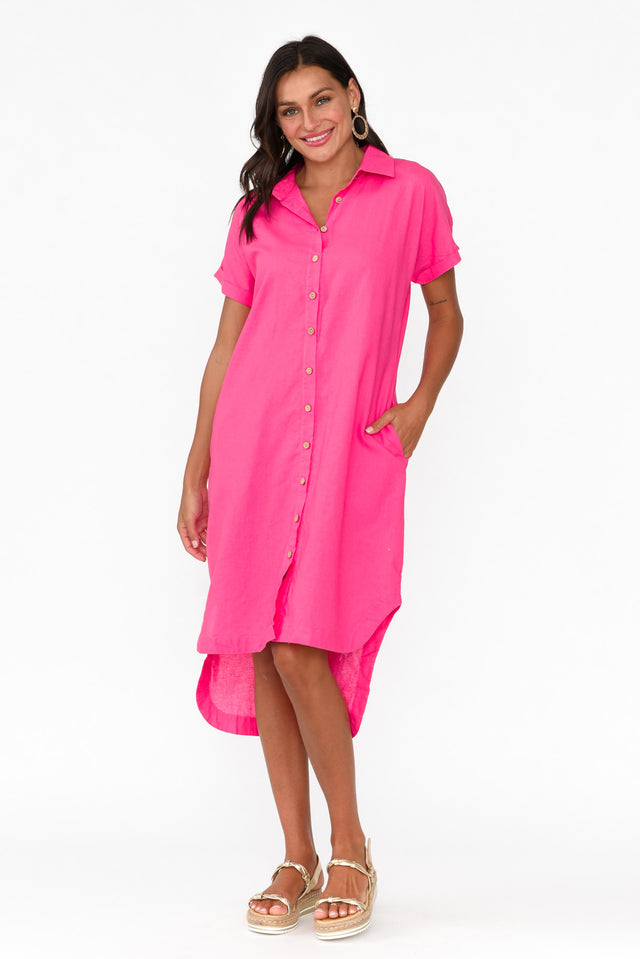 Mareli Hot Pink Linen Blend Dress