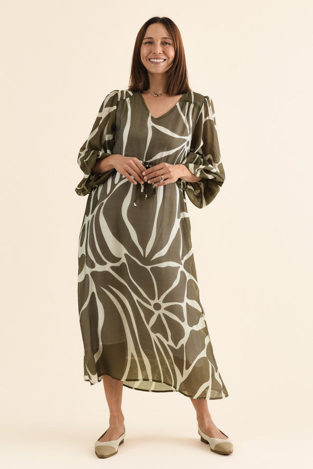 Mareli Khaki Abstract Tie Dress image 7