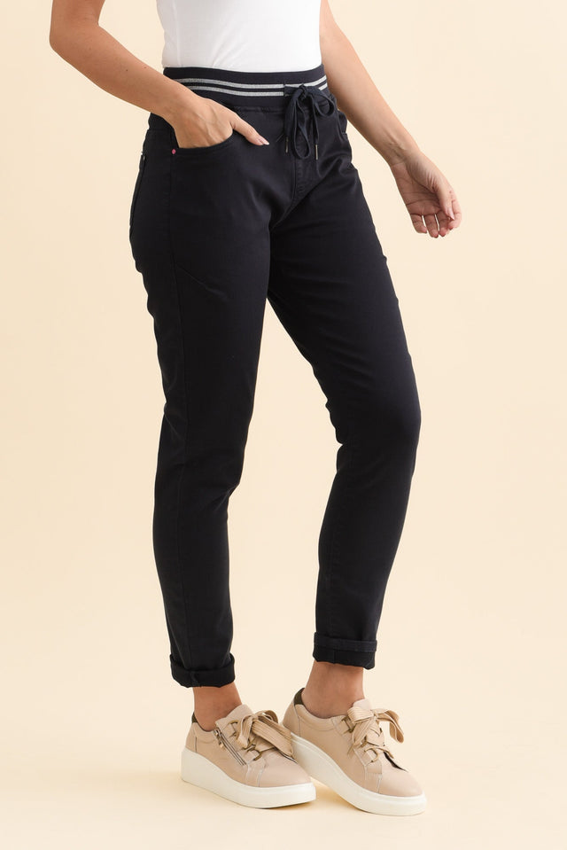 Margo Navy Drawstring Pants,Brunette model,alt text|model:MJ image 5