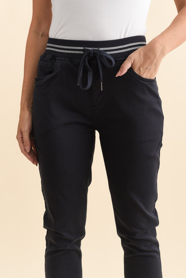 Margo Navy Drawstring Pants,Brunette model,alt text|model:MJ image 7