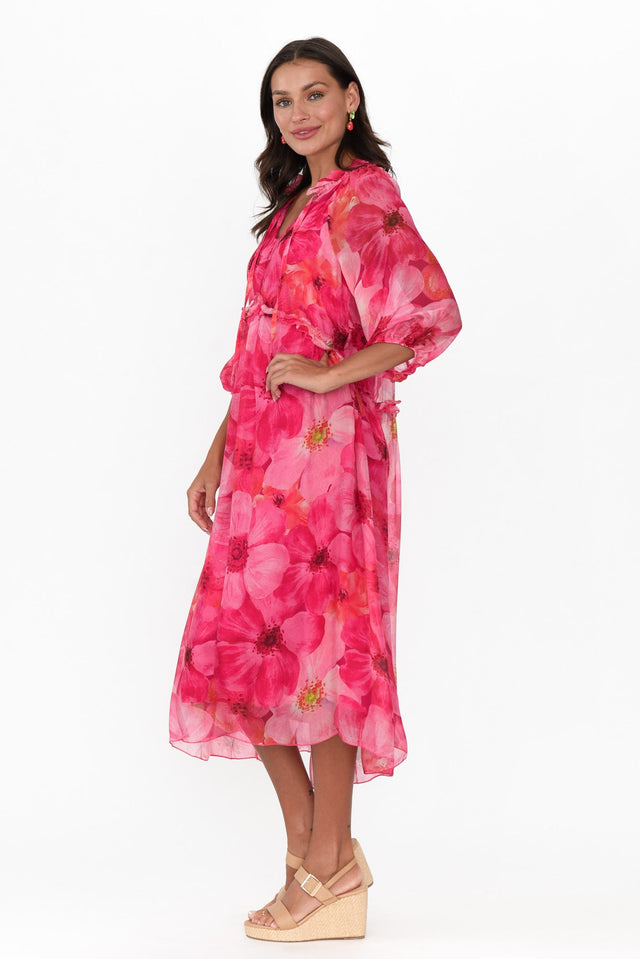 Maribel Fuchsia Floral Silk Dress