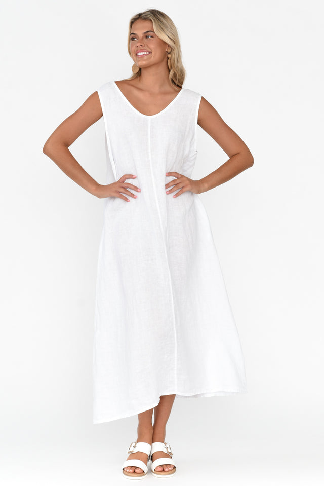 Marica White Linen Sleeveless Dress