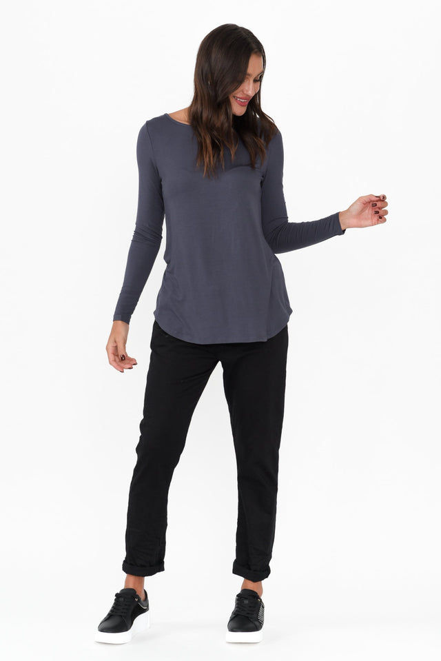 Marie Deep Blue Bamboo Sleeved Top image 3
