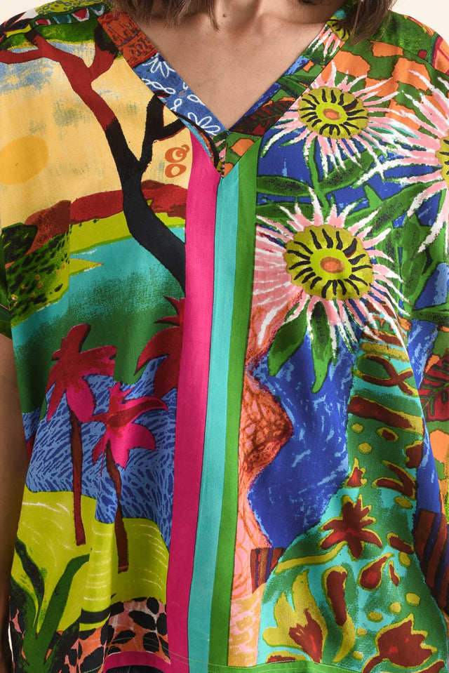 Marila Green Meadow Oversized Top,Detail,Brunette model,alt text|model:Cara image 5