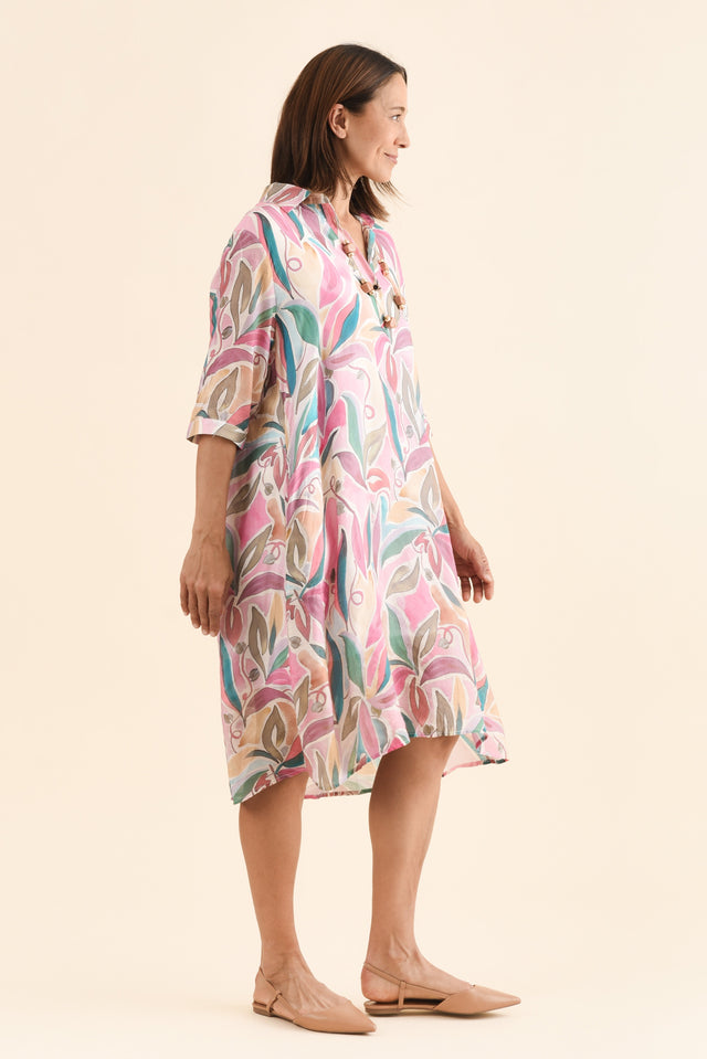 Mario Pink Geo Pocket Dress,Side,Brunette model,alt text|model:Cara image 3