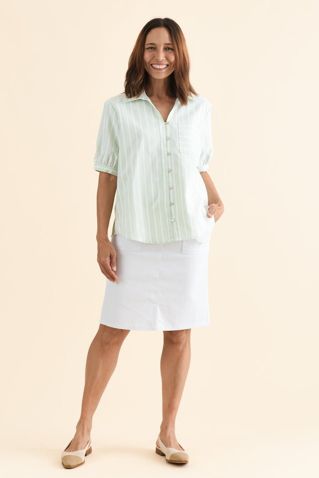 Maris Mint Stripe Cotton Blend Shirt,Full Body,Brunette model,alt text|model:Cara image 6