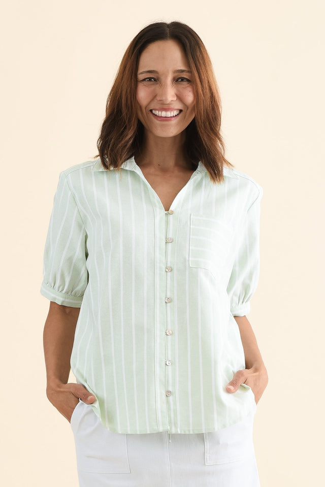 Maris Mint Stripe Cotton Blend Shirt,Front,Brunette model,alt text|model:Cara image 1
