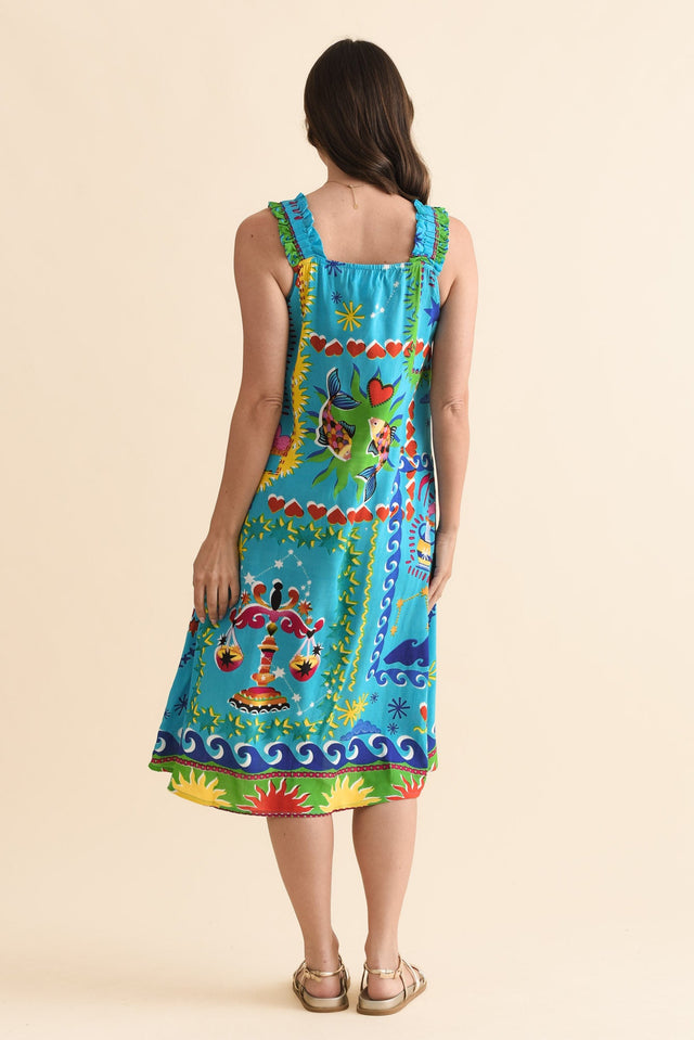 Marit Blue Mosaic Pocket Dress,Back,Brunette model,alt text|model:MJ image 4