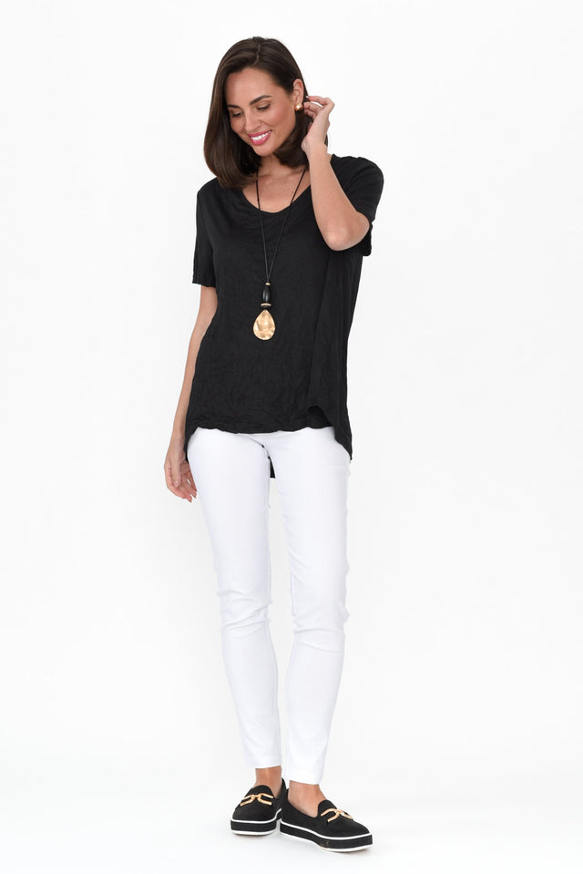 Marley Black Crinkle Cotton Short Sleeve Top