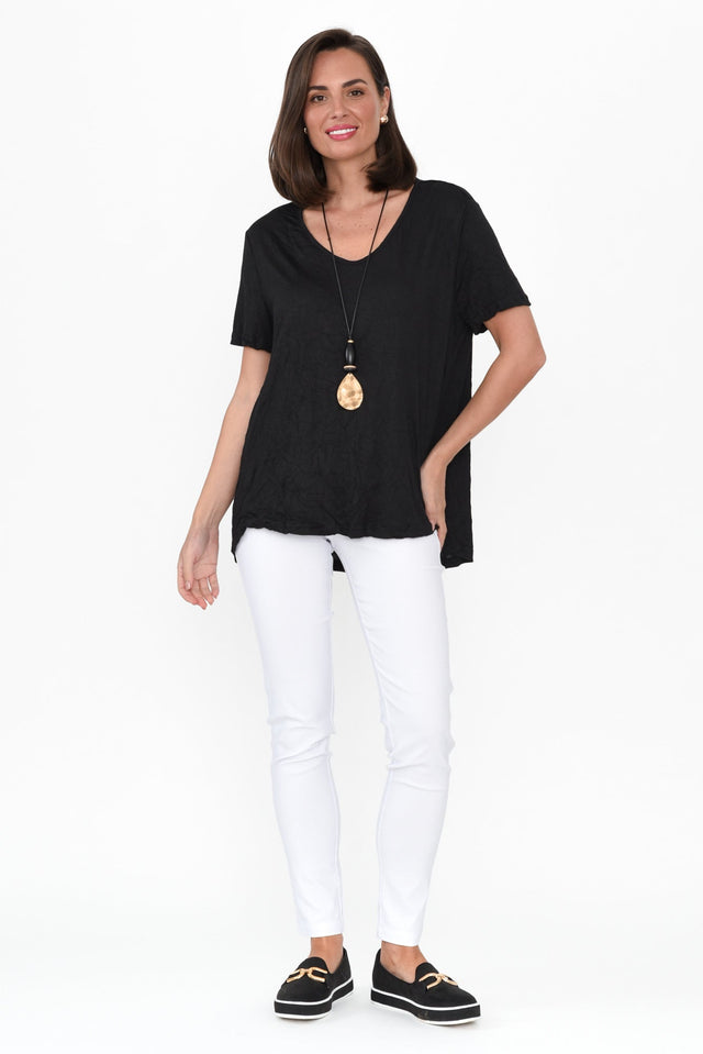 Marley Black Crinkle Cotton Short Sleeve Top