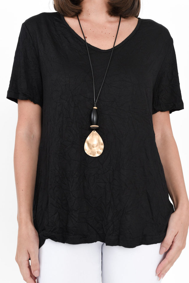 Marley Black Crinkle Cotton Short Sleeve Top