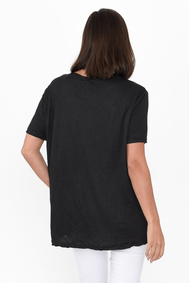 Marley Black Crinkle Cotton Short Sleeve Top