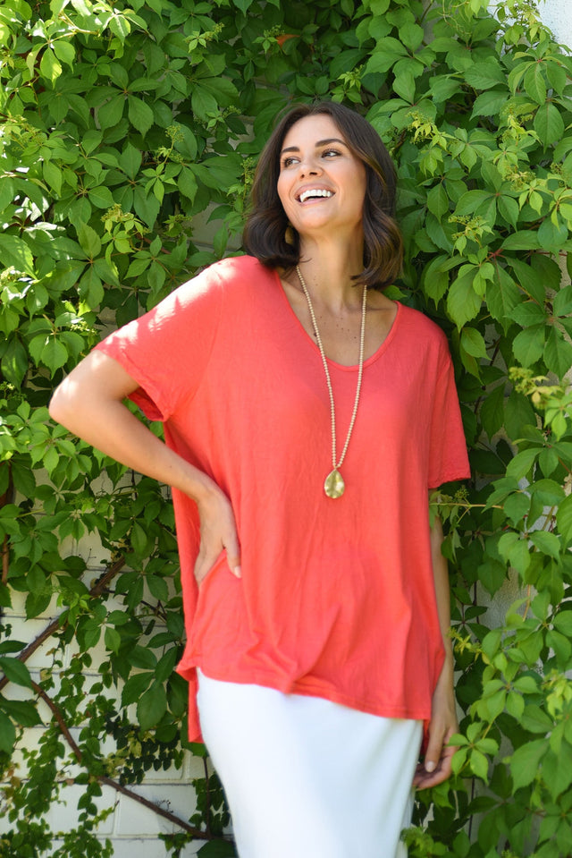 Marley Coral Crinkle Cotton Short Sleeve Top image 2