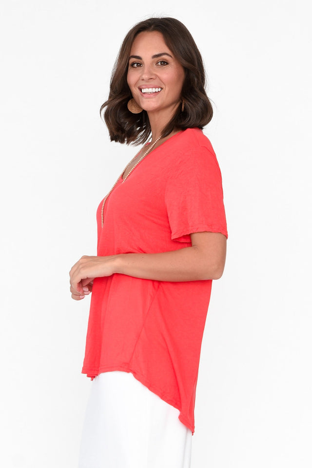 Marley Coral Crinkle Cotton Short Sleeve Top image 4