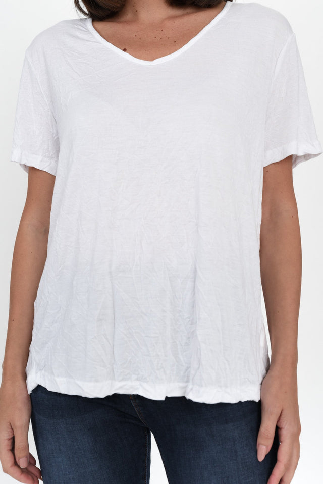 Marley White Crinkle Cotton Short Sleeve Top