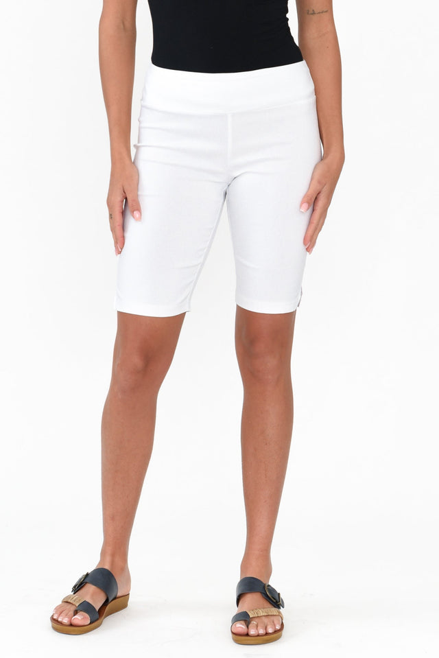Marlo White Side Split Shorts length_Above Knee print_Plain colour_White SHORTS   alt text|model:Brontie;wearing:XS image 1