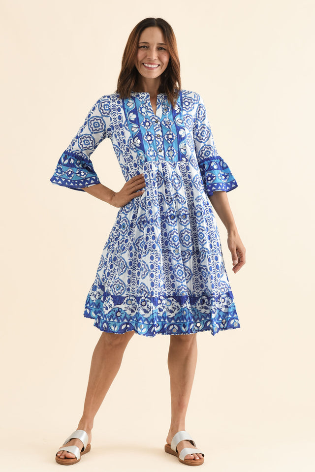 Maro Blue Tile Cotton Sleeveless Dress image 2