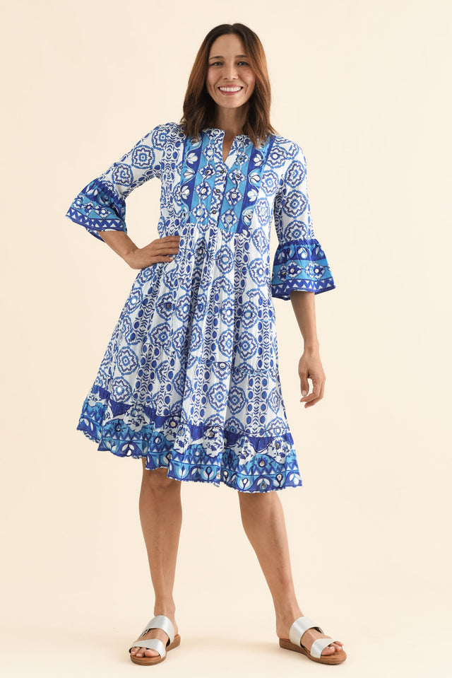 Maro Blue Tile Cotton Sleeveless Dress image 6
