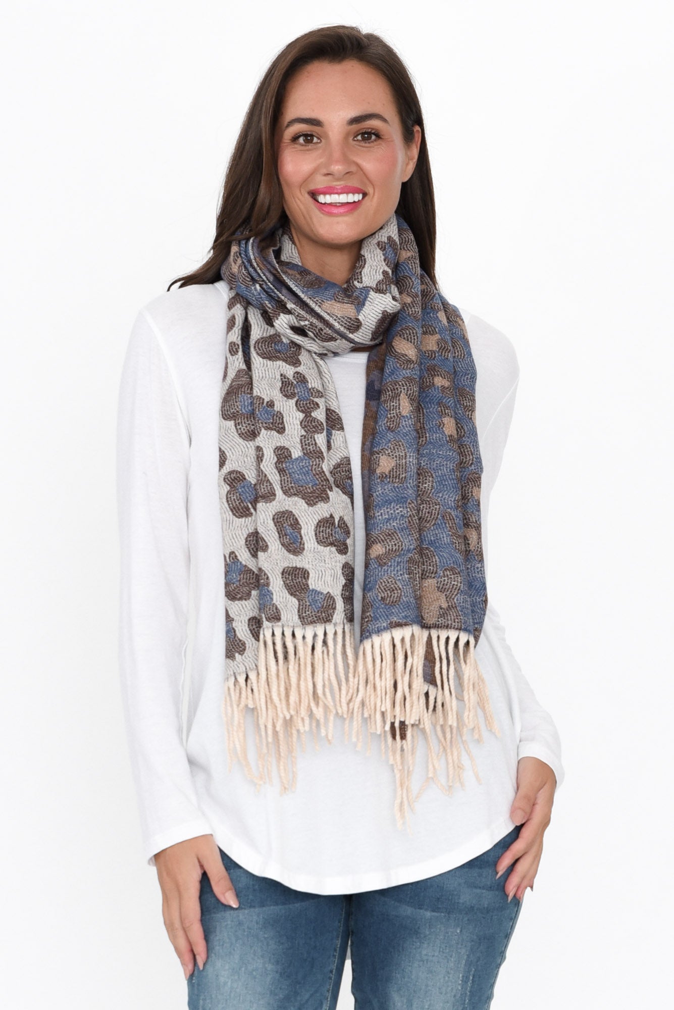 Marwa Brown Leopard Tassel Scarf - Blue Bungalow NZ