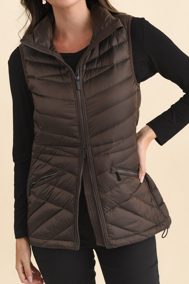 Maryclaire Chocolate Down Puffer Vest,Brunette model,alt text|model:MJ image 7