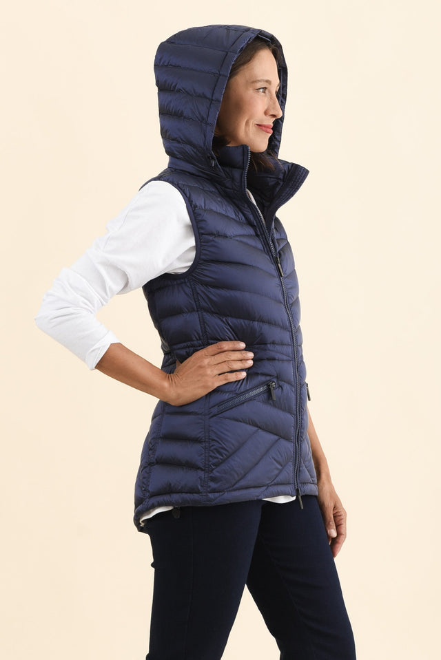 Maryclaire Navy Down Puffer Vest,Brunette model,alt text|model:Cara image 6