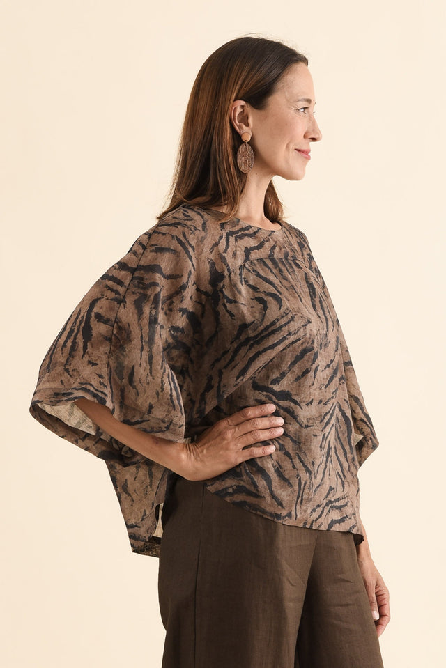Massimo Brown Tiger Scoop Neck Tee,Side,Brunette model,alt text|model:Cara image 3
