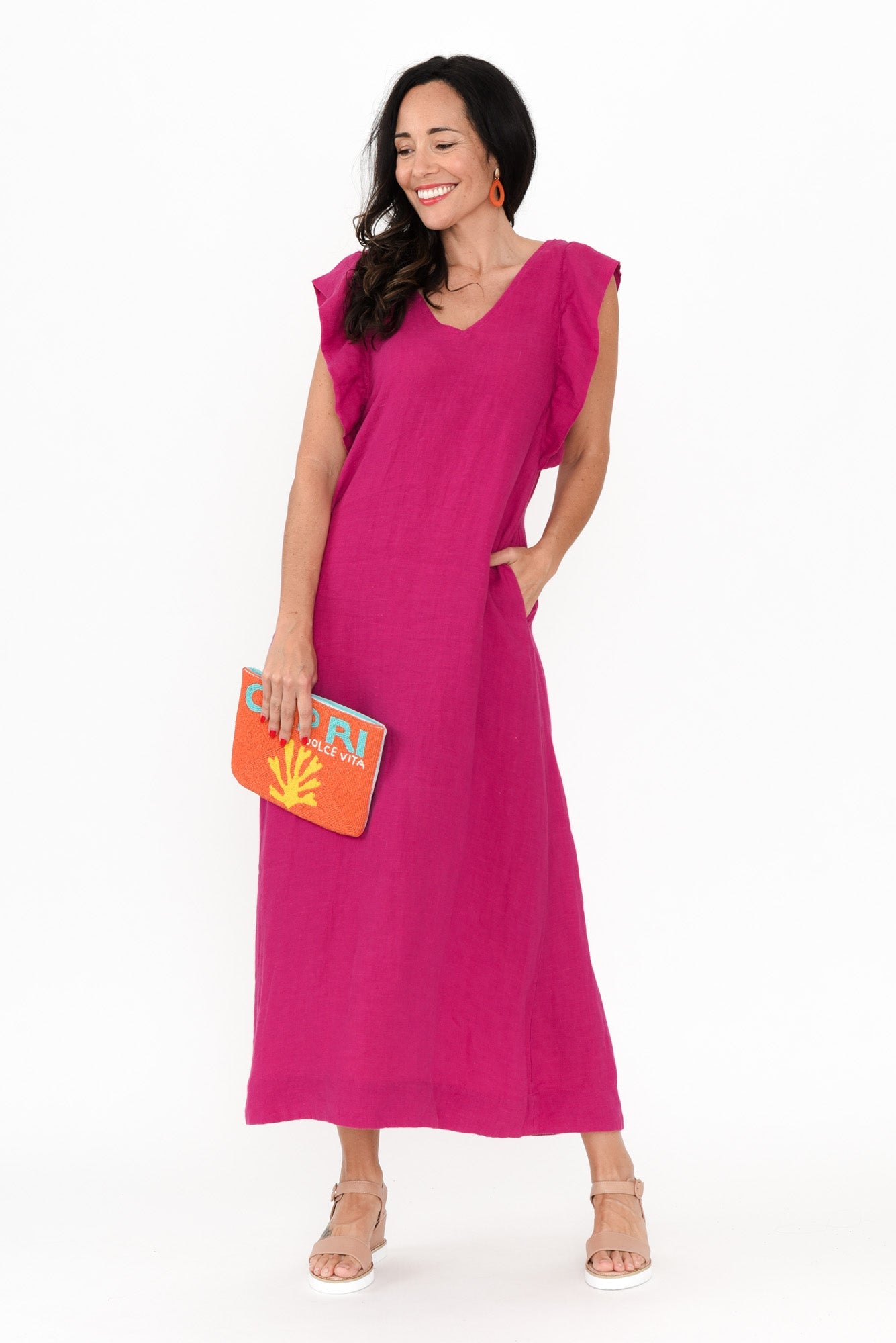 Matilda Hot Pink Pink Linen Dress - Blue Bungalow NZ Matilda Hot Pink Pink Linen Dress - Blue Bungalow NZ
